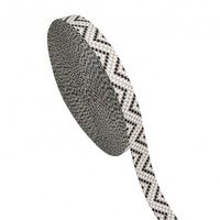 Gurtband Zickzack für Taschen schwarz weiß 2,5cm Breite Schmales Gurtband mit Zickzackmuster in Schwarz und Weiß, 2,5 cm breit, aufgerollt