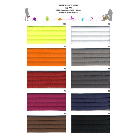 Farbübersicht S770B0 Farbübersicht des gepolsterten, gesteppten Gurtbands in allen Farben, 3,5 cm breit