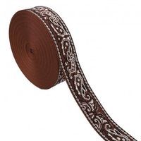 Gurtband Paisley Jacquard dunkelbraun ecru 4,8cm Breite Breites Gurtband mit eingewebtem Paisley-Muster in Dunkelbraun und Ecru, 4,8 cm breit, aufgerollt
