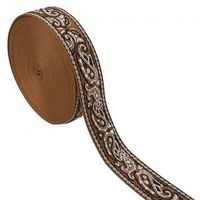 Gurtband Paisley Jacquard schokoladenbraun ecru 4,8cm Breite Breites Gurtband mit eingewebtem Paisley-Muster in Schokoladenbraun und Ecru, 4,8 cm breit, aufgerollt