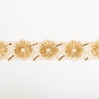 Borte bestickt Blumen Perlen Pailletten gold beige 7,5cm Breite Borte mit goldener Stickerei, Blumenmuster und Pailletten auf hellem, transparentem Stoff