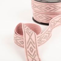 Gummiband Glitzer Rauten geometrisch altrosa silber 4cm Breite altrosa Gummiband mit silbernen Glitzerrauten und geometrischem Muster, Band von der Rolle abgerollt