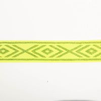 Gummiband Glitzer Rauten geometrisch neongelb silber 4cm Breite elastisches neonfarbenes Band mit silberfarbenem Rautenmuster, geometrisch, in Nahaufnahme flach ausgebreitet