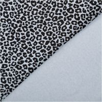 Jersey Stoff Baumwolljersey Mini Leo Stoffmuster mit Leopardenmuster in Schwarz auf grauem Hintergrund