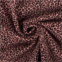 Jersey Stoff Baumwolljersey Mini Leo Stoff mit Leopardenmuster in Rosa und Schwarz, gedreht dargestellt.