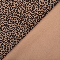 Jersey Stoff Baumwolljersey Mini Leo Leomuster taupe schwarz 1,5m Breite Stoff mit Leopardenmuster und einfarbiger Teil in Beige.