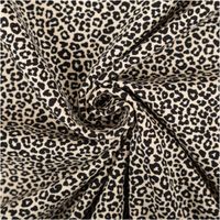 Jersey Stoff Baumwolljersey Mini Leo Leomuster sand schwarz 1,5m Breite Leopardenmuster-Stoff in Nahaufnahme gedreht