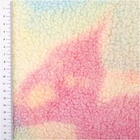 Teddystoff Teddyplüsch Rainbow Batik leuchtend pink blau bunt 1,5m Breite Bunter Stoff mit Textur und Maßstab links im Bild