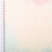 Teddystoff Teddyplüsch Rainbow Batik pastell rosa hellblau gelb 1,5m Breite Nahaufnahme einer texturierten, mehrfarbigen Oberfläche mit Maßstab links