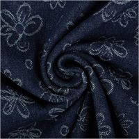 Jeansstoff Jacquard Blumen dunkelblau weiß 1,8m Breite Dunkelblauer Jacquardstoff spiralförmig gedreht, feine weiße Blumenmuster auf Denim sichtbar