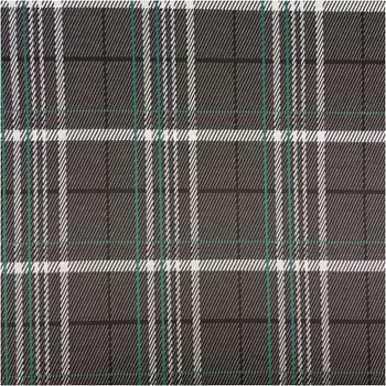 Karostoff Stretch Schottenkaro grau schwarz weiß grün 1,4m Breite Nahaufnahme von Schottenkaro Stoff in grau, schwarz, weiß und grün mit klassischem Karomuster