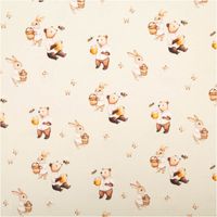 Jersey Stoff Baumwolljersey Digitaldruck Bär Hase Honigbienen hellgrün 1,5m Breite Jersey Stoff in hellgrün mit Motiv aus Bären, Hasen und Bienen im Digitaldruck, Nahaufnahme
