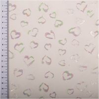 Tüllstoff Glitzer Herzen hellrosa silber irisierend 1,4m Breite hellrosa Tüll mit silber irisierenden Glitzerherzen und Maßband am Rand