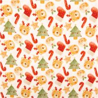 Musselin Stoff Baumwolle Digitaldruck Rufo Weihnachtsbären Zuckerstangen ecru rot 1,30m Breite Baumwollstoff mit weihnachtlichen Motiven wie Baeren, Baeumen und Zuckerstangen in bunten Farben.