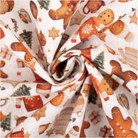 Baumwollstoff Popeline Digitaldruck Mikongi Weihnachtsbäckerei Lebkuchen weiß rot 1,50m Breite Popeline Mikongi Weihnachtsbäckerei Lebkuchen, zur Spirale gedreht