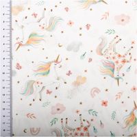 Baumwollstoff Popeline Digitaldruck Orianna Einhörner Regenbogen rosa türkis 1,50m Breite Popeline Orianna Einhörner rosa türkis mit Maßband zur Größe der Motive