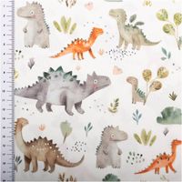 Popeline Dinox Dinosaurier grün beige mit Maßband zur Größe der Motive