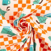 Baumwollstoff Popeline Cafe Espressokannen Croissants orange türkis 1,50m Breite Popeline Cafe Espressokannen Croissants orange türkis, zur Spirale gedreht