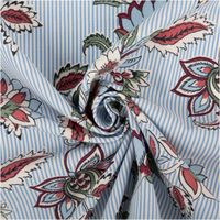 Baumwollstoff Popeline Panji Indienne Blumen Streifen ecru blau 1,50m Breite Popeline Panji Indienne Blumen Streifen ecru blau, zur Spirale gedreht