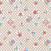 Baumwollstoff Popeline Pomsy Kreuzstich Blumen natur rot 1,50m Breite Baumwollstoff mit kleinen Kreuzstich-Blümchen und Herzen auf beige-weißem Karogrund