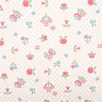 Baumwollstoff Popeline Pomsy Kreuzstich Blumen natur rot 1,50m Breite Baumwoll-Popeline Pomsy mit Blumen und Äpfeln im Kreuzstich-Look auf zartem Karo, flach ausgebreitet
