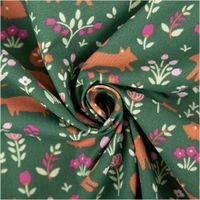 Baumwollstoff Popeline Faunia Waldtiere Blumen dunkelgrün rosa 1,50m Breite Popeline Faunia Waldtiere Blumen dunkelgrün rosa, zur Spirale gedreht