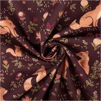 Popeline Sylvana Waldtiere Blumen aubergine grün, zur Spirale gedreht