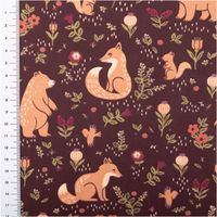 Baumwollstoff Popeline Sylvana Waldtiere Blumen aubergine grün 1,50m Breite Popeline Sylvana Waldtiere Blumen aubergine grün mit Maßband zur Größe der Tiere