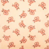 Polyester Stoff beschichtet wasserabweisend Alsachien Dackel Brezel beige karamell 1,40m Breite Beschichteter Polyesterstoff Alsachien mit Dackeln in Brezelform auf Beige, flach ausgebreitet