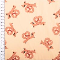 Beschichteter Stoff Alsachien Dackel Brezel beige karamell mit Maßband zur Größe der Motive