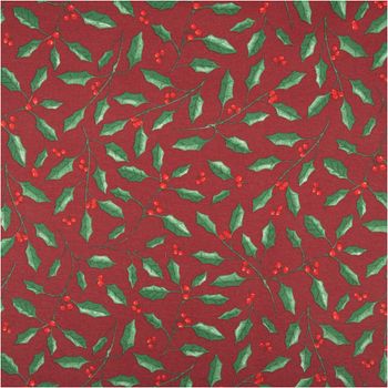 Weihnachtsstoff Dekostoff Halbpanama Holly Branch Stechpalme Zweige weinrot 1,40m Breite Weihnachtsstoff Halbpanama Holly Branch mit Stechpalmenzweigen und roten Beeren auf Weinrot, flach ausgebreitet