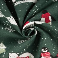 Weihnachtsstoff Dekostoff Halbpanama Frozen Polar World Polarwelt Winter dunkelgrün 1,40m Breite Grüner Stoff mit Pinguin- und Eisbärdesign sowie Schneeflocken