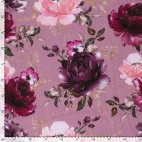 Sweat Glitzerpüppi Rosen altrosa beere Sweatstoff mit Rosen in Rosa, Beere und Weinrot auf Altrosa und Maßband am Rand zur Größeneinschätzung