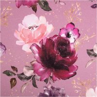 Sweat Stoff Glitzerpüppi Rosen Blumen Digitaldruck altrosa beere 1,45m Breite Sweatstoff mit glitzernden Rosen und Blumen in altrosa und beerentönen, Muster mit floralen Details