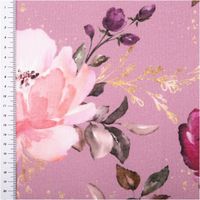 Sweat Stoff Glitzerpüppi Rosen Blumen Digitaldruck altrosa beere 1,45m Breite Sweat Stoff mit Blumen und Rosen in altrosa und beeretönen, Ausschnitt mit Messskala links im Bild