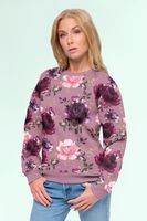 Sweat Glitzerpüppi Rosen altrosa beere Frau trägt ein Sweatshirt aus dem Sweatstoff mit Rosen auf Altrosa