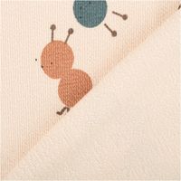 French Terry Crepe mit Struktur, bunte Raupenmotive auf beige, Stoff Vorder- und Rückseite sichtbar