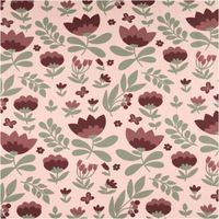 French Terry Stoff Blumen Digitaldruck altrosa beere grün 1,50m Breite French Terry Stoff mit Blumenmuster in altrosa und beeregrün, Motivstoff in Nahaufnahme