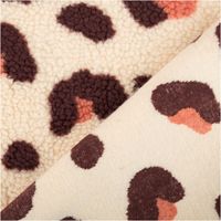 Teddy Stoff Sherpa Fleece Leo beige braun 1,50m Breite Fleece in beige mit dunkelbraunem und rosanem Leo-Muster, Vorder- und Rückseite nebeneinander