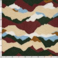 Teddystoff Sherpa Fleece mit abstrakten Wellen in Grün, Hellblau und Creme flach Teddystoff Sherpa Fleece mit abstrakten Wellen in Grün, Hellblau und Creme flach mit Maßband zur Größe des Musters