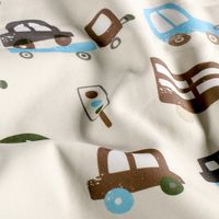 Softshell Stoff mit Autos, Baggern und Bussen auf beige, weich drapiert Softshell Stoff mit Autos, Baggern und Bussen auf beige, weich drapiert