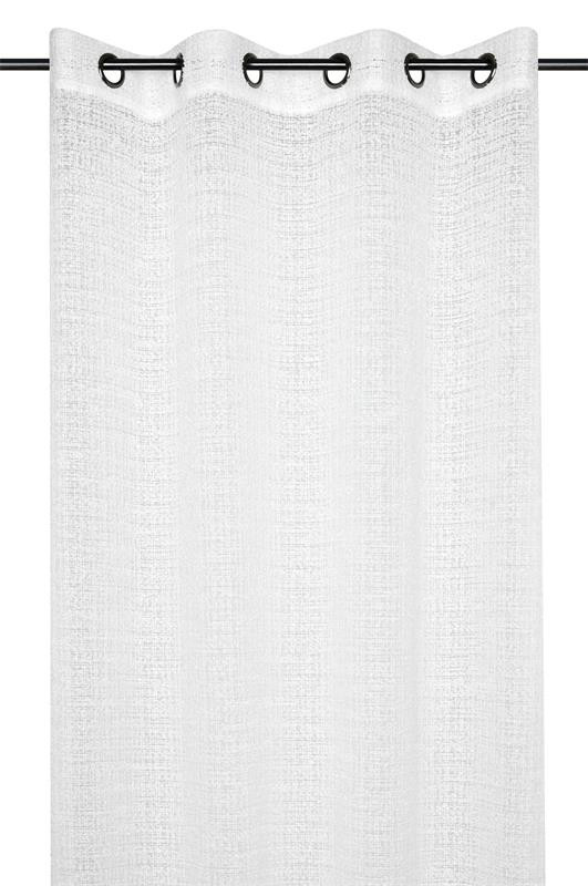 Vorhang Ösenvorhang transparent Strukturvoile uni weiß 140x240cm Transparenter Ösenvorhang in Weiß an einer Gardinenstange mit Metallösen, Gesamtansicht vor hellem Hintergrund