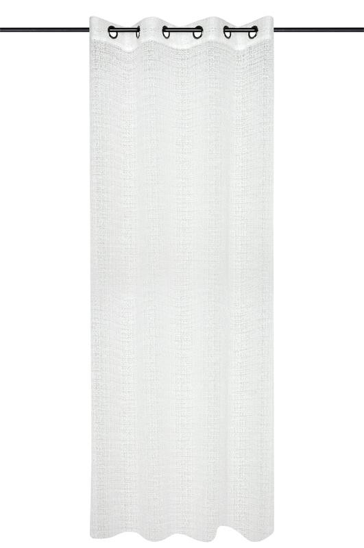 Vorhang Ösenvorhang transparent Strukturvoile uni weiß 140x240cm Weißer Ösenvorhang aus Strukturvoile in schmaler Gesamtansicht mit gleichmäßigem Faltenwurf