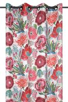Vorhang Ösenvorhang Blumenmuster Leinenoptik bunt rot rosa 140x260cm Ösenvorhang mit großem Blumenmuster in Rot, Rosa und Grün auf Weiß an einer Gardinenstange, Gesamtansicht