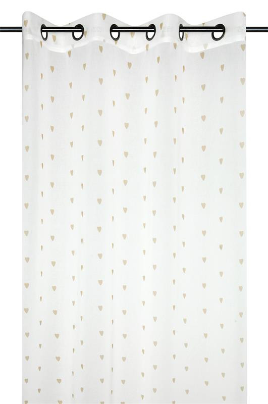 Vorhang Ösenvorhang transparent mit Herzen weiß beige 140x240cm Transparenter Ösenvorhang in Weiß mit kleinen Herzen in Beige an einer Gardinenstange, Gesamtansicht