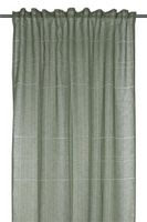 Vorhang Schal mit Multifunktionsband Leinenoptik Querstreifen khaki 140x240cm Halbtransparenter Vorhang in Khaki mit Querstreifen an einer Gardinenstange, Gesamtansicht vor hellem Hintergrund