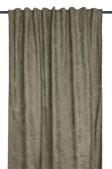 Thermovorhang Dandy Cord mit Multifunktionsband khaki 140x260cm Thermovorhang Dandy aus Cord in Khaki mit Multifunktionsband an einer Gardinenstange, Gesamtansicht vor hellem Hintergrund