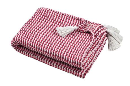Decke Plaid Bellissima Zickzackmuster mit Quasten fuchsia rosa weiß 125x150cm Gefaltetes Plaid mit Zickzackmuster in Fuchsia, Rosa und Weiß mit hellen Quasten an den Ecken