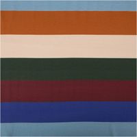 French Terry Stoff mit breiten Blockstreifen in Blau, Ocker und Bordeaux, flach ausgelegt