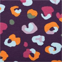 French Terry Stoff Leomuster Digitaldruck aubergine pink orange 1,50m Breite French Terry mit buntem Leomuster in Aubergine, Pink und Orange, Stoffoberfläche als Detailaufnahme